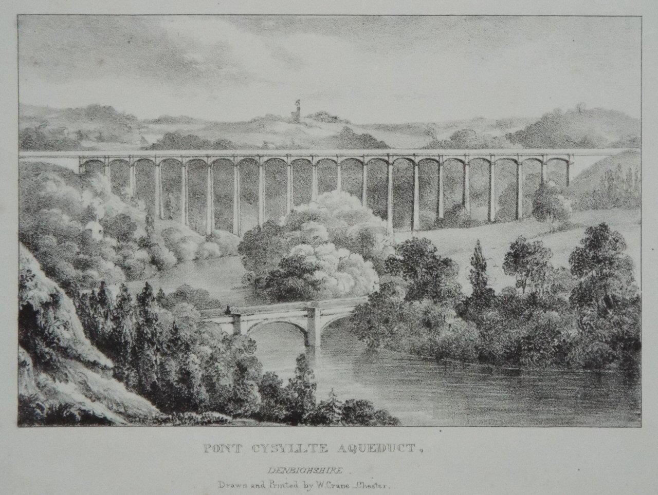 Lithograph - Pont Cysyllte Aqueduct, Denbighshire. - Crane